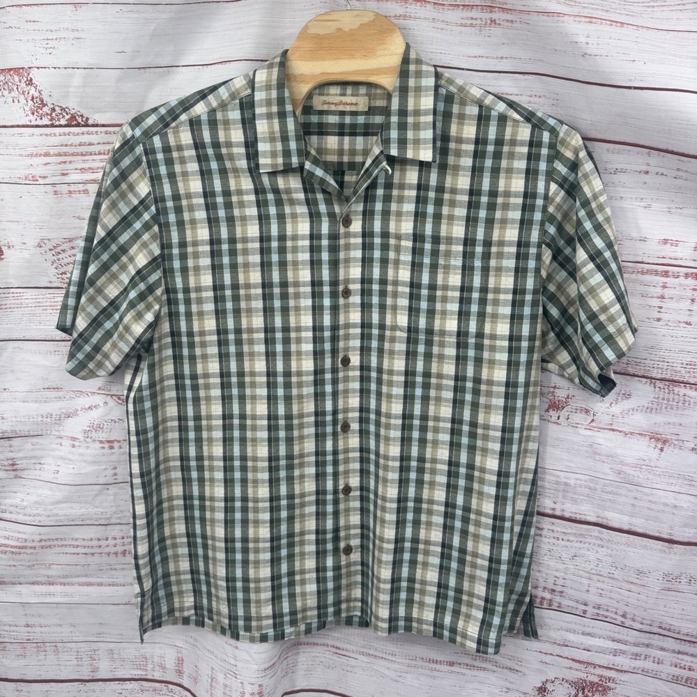 Tommy Bahama Camp Shirt Mens XL Silk Plaid Short Sleeve Button Up Casual Preppy - Picture 2 of 9